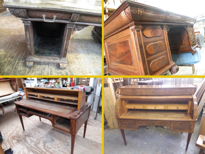 before and after photos of a wooden cabinet